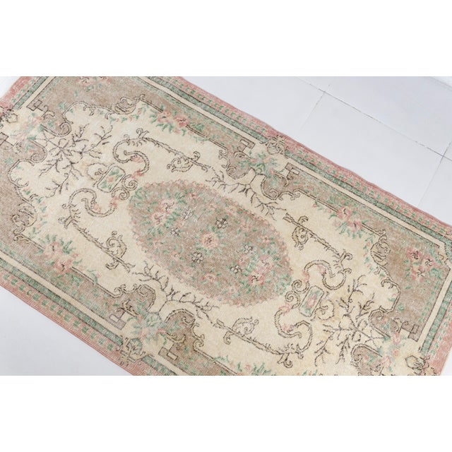 Textile 1960s Muted Sage Green and Soft Rose Pink Turkish Rug For Sale - Image 7 of 10