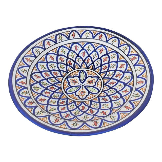 Moroccan Hand Painted Pottery Plate, Multi-Color 7 For Sale