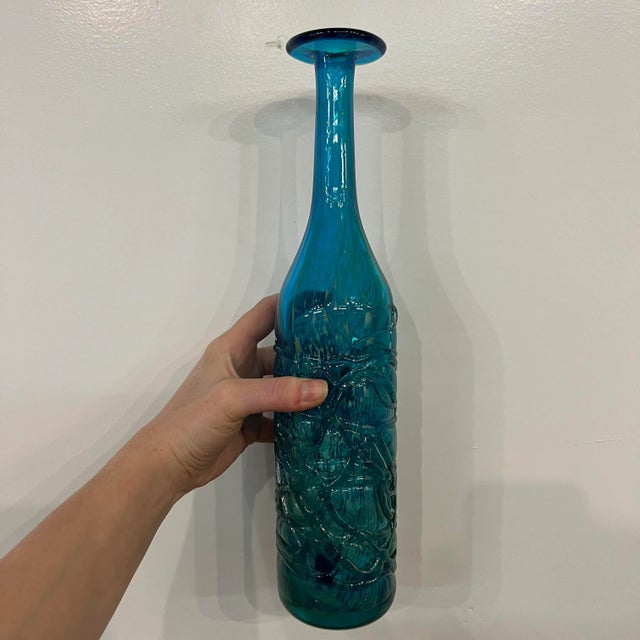 Mdina Ming Blue and Green Art Glass Bottle Vase Chairish