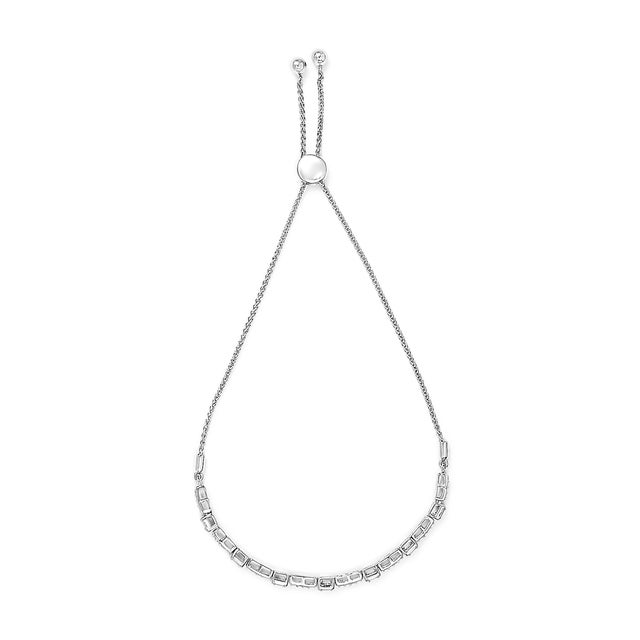 Contemporary .925 Sterling Silver 1/4 Cttw Diamond 4���-10��� Adjustable Bolo Alternating Square and Rectangle Bolo Bracelet (I-J Color, I3 Clarity) For Sale - Image 3 of 5