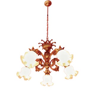 Ornate Chandelier with Floral Glass Shades For Sale