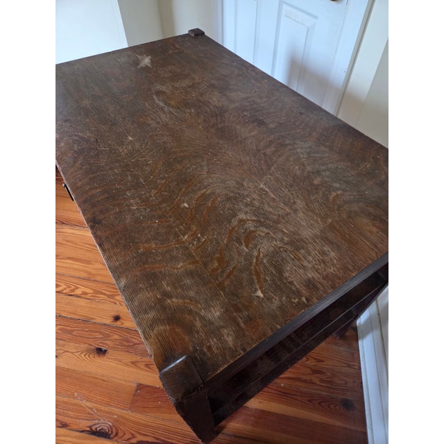 Antique Mission Oak Arts & Crafts Desk / Library Table With Built-in Bookcases (Circa 1900s) For Sale In Washington DC - Image 6 of 13