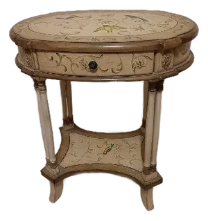 1980s Decorative French Style Accent Table Featuring Hand Painted Details One Drawer