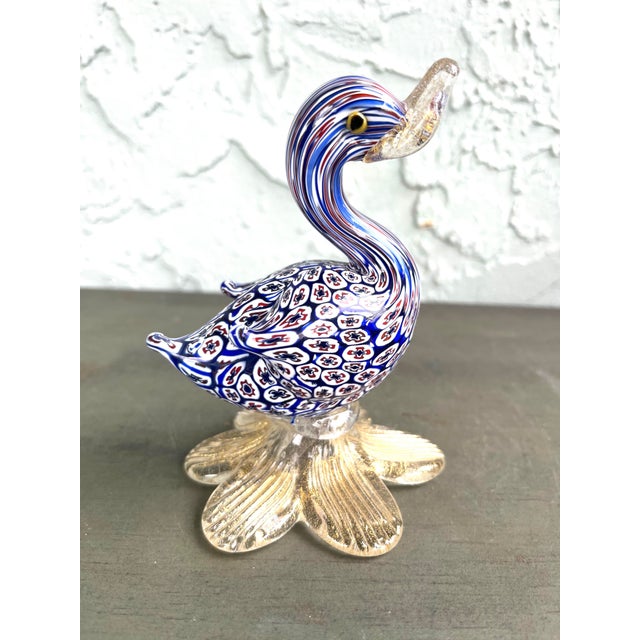 Vintage Murano Millefiori Art Glass Swan Sculpture With Aventurine Base For Sale - Image 4 of 10