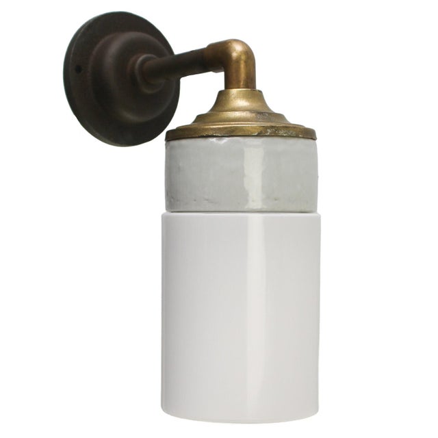 Mid-Century Modern Vintage Industrial Sconce in White Porcelain and Opaline Glass For Sale - Image 3 of 7