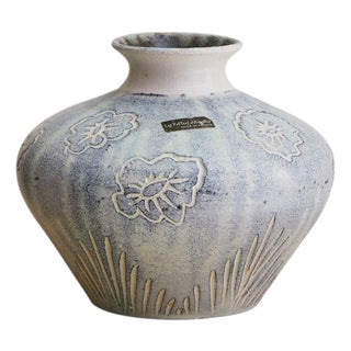 French Ceramic Vase with Floral Motifs by Les Potiers dAccolay, 1960s For Sale