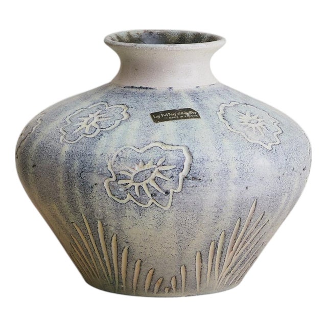 French Ceramic Vase with Floral Motifs by Les Potiers dAccolay, 1960s For Sale