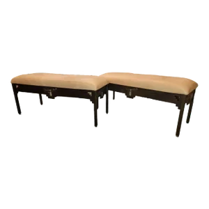 1980s Vintage Iron and Leather Benches With Cut Out Motifs - a Pair