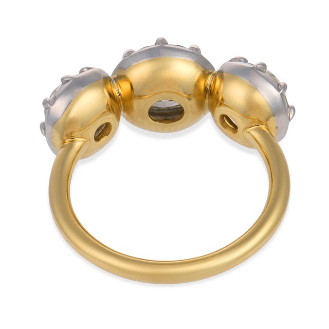 Mid 20th Century Gia 4.58 Carat Old Cut Diamond 18k Yellow Gold Colette Set Three Stone Ring, , Size 6.5 For Sale In Los Angeles - Image 6 of 6