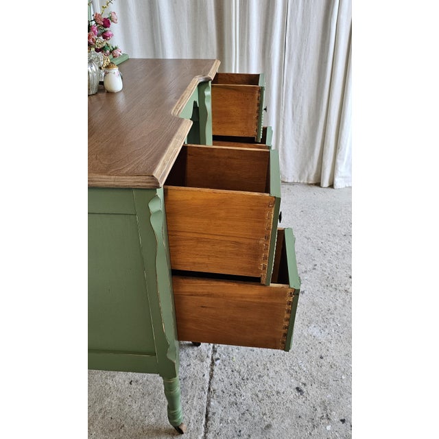 Vanity With Mirror, Vintage Piece, Circa 1930's, Green Boho Style For Sale - Image 11 of 14