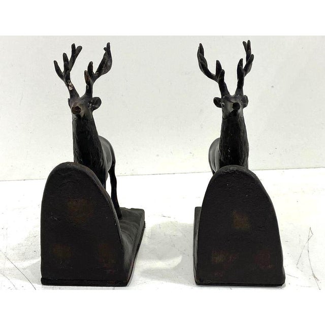 Black Bookend Pair – Midwest of Cannon Falls Cast Metal Lodge-Style Stag Deer 1970s For Sale - Image 8 of 14