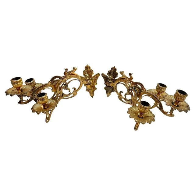 1930s Art Nouveau Brass Wall Mount Candlesticks, 1930s, Set of 2 For Sale - Image 5 of 9