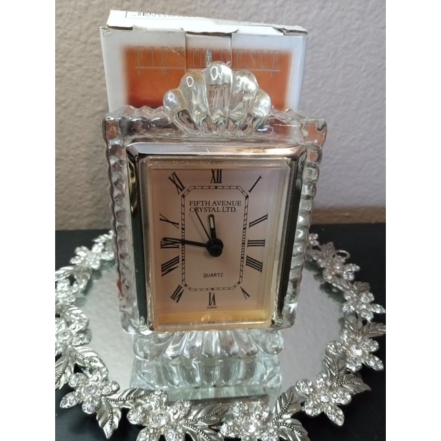 American 1980s Gorgeous New Fifth Avenue Crystal Square Century Mantle Clock For Sale - Image 3 of 5