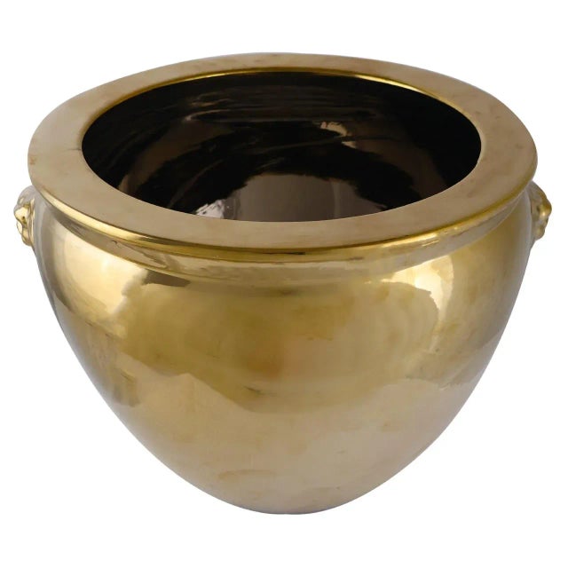 Asian Gold Cachepot Planter With Lion Handles for Home and Garden ...