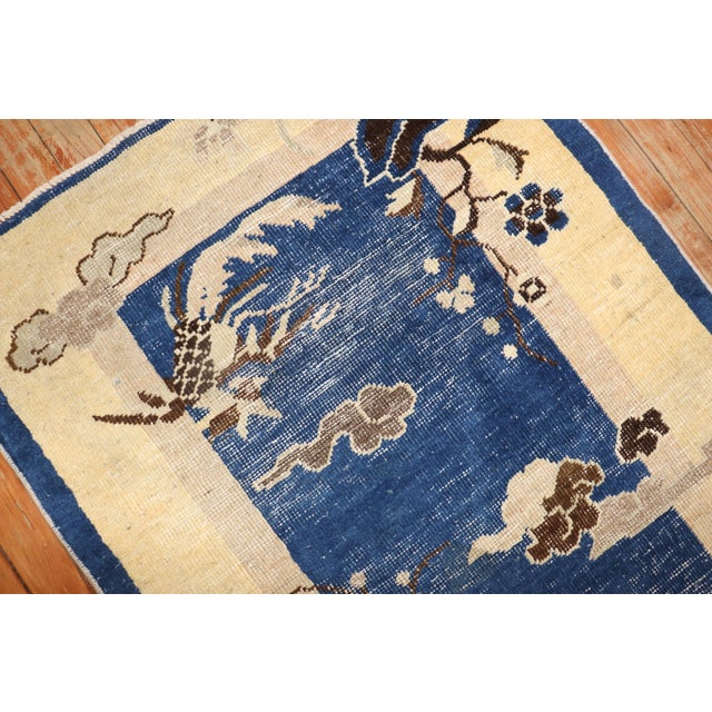Early 20th Century Zabihi Collection Chinese Blue Scatter Size Rug - 2'6" x 4'2" For Sale - Image 4 of 6