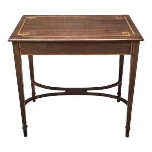 20th Century Edwardian Style Satinwood Inlaid Mahogany Stretcher CenterTable