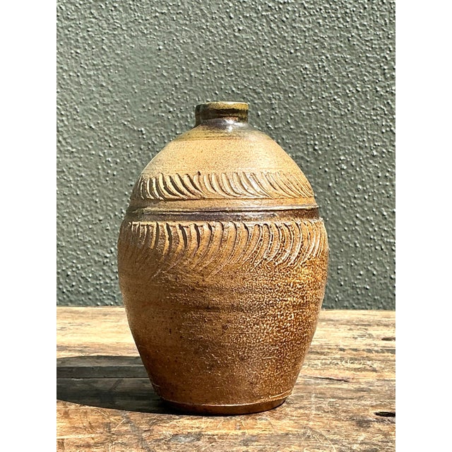 Vintage Original Studio Pottery Ribbed Vase For Sale - Image 11 of 12