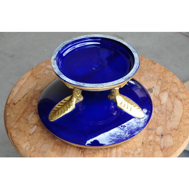 Early 20th Century Cobalt Blue Jaget & Pinon Ceramic Compote Centerpiece With Gilt Decoration For Sale In San Francisco - Image 6 of 8