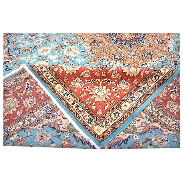Sky Blue Antique Persian Tabriz Emad Wool 10x13 Light Blue & Red Handmade Area Rug #9902217 For Sale - Image 8 of 9