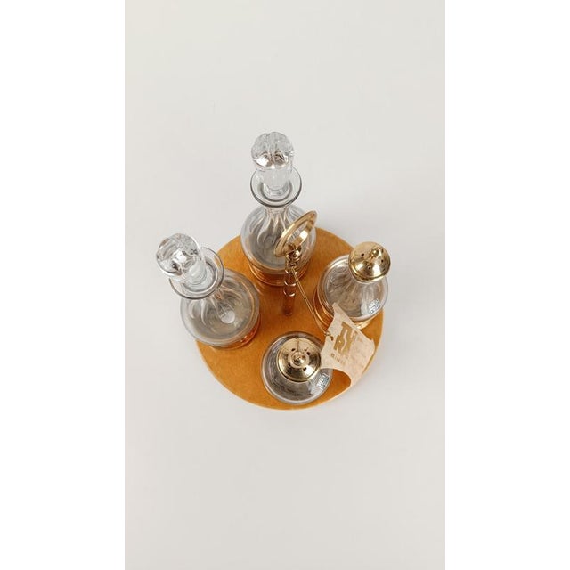 Cruet Set in Gilt Brass, Cut Crystal and Lacquered Goatskin Parchment by Aldo Tura, 1970s, Set of 8 For Sale - Image 4 of 18