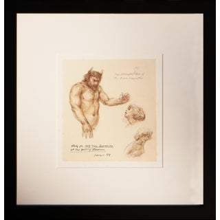 Robert Levers Modern Realistic Sepia Toned Ink Drawing Study of Nude Male and Female Figures, 1985 For Sale