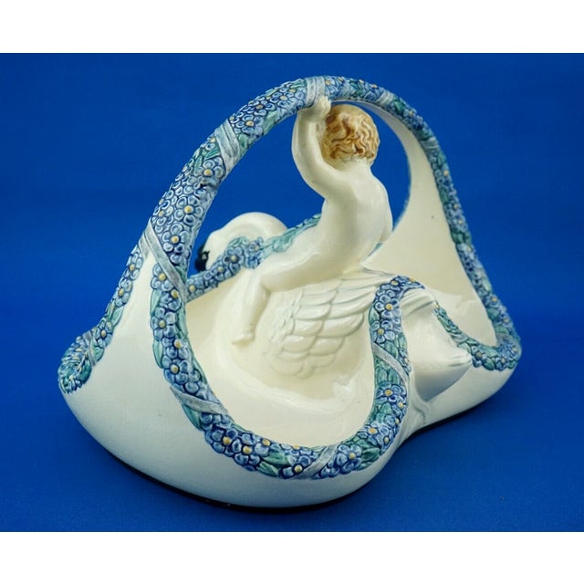 Art Deco Swan Basket with Putto by Wilhelm Peter August Sus for Karlsruhe, Germany, 1920s For Sale - Image 6 of 18