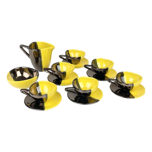 Vintage Ceramic Coffee Set from Vallauris, 1950s, Set of 14 For Sale