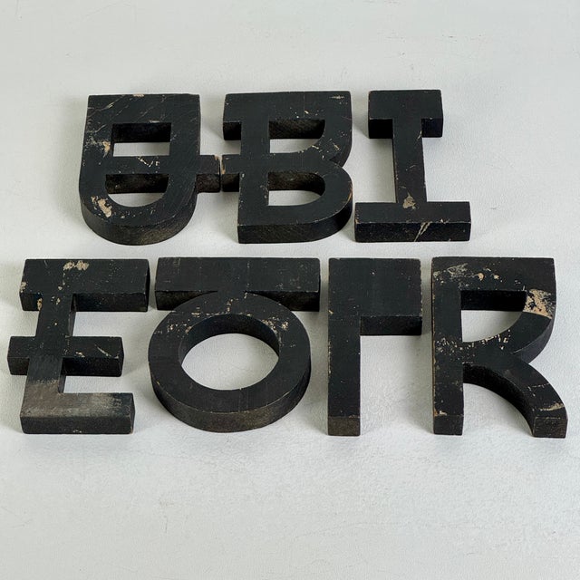 Unique Vintage Wooden Letters Spelling "Folk Art" in Art Deco Design & Weathered Black Paint For Sale - Image 10 of 10