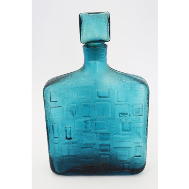 Mid-Century Modern Large Italian Blue Relief Glass Carafe by Empoli, Italy, 1960s For Sale - Image 3 of 8