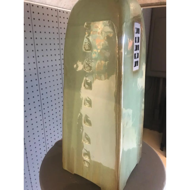 Celadon Stoneware One of a Kind Lamp With Silver Mica Shade For Sale - Image 10 of 12