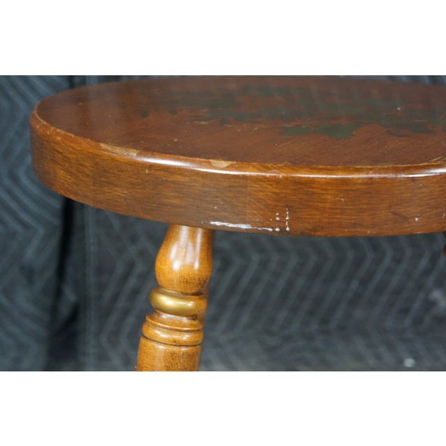 Vintage L Hitchcock Maple Cricket Piano Foot Stool Stenciled Fruit Tripod Base For Sale - Image 9 of 18