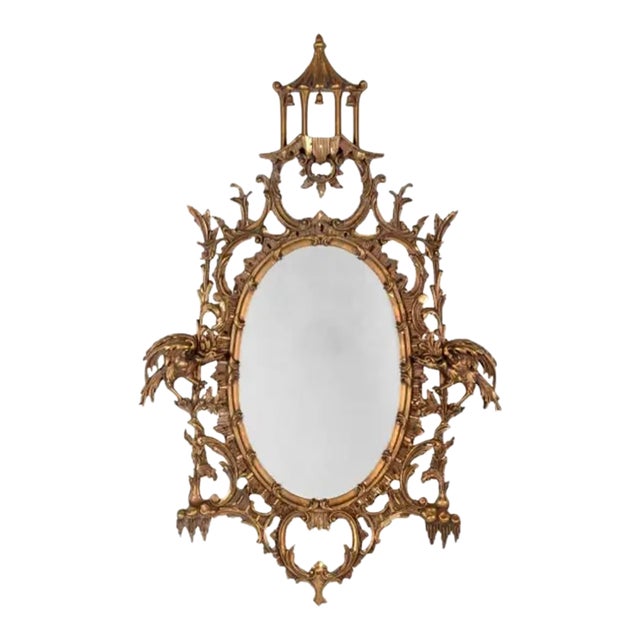 Chinese Chippendale Style Oval Giltwood Mirror, 20th Century For Sale