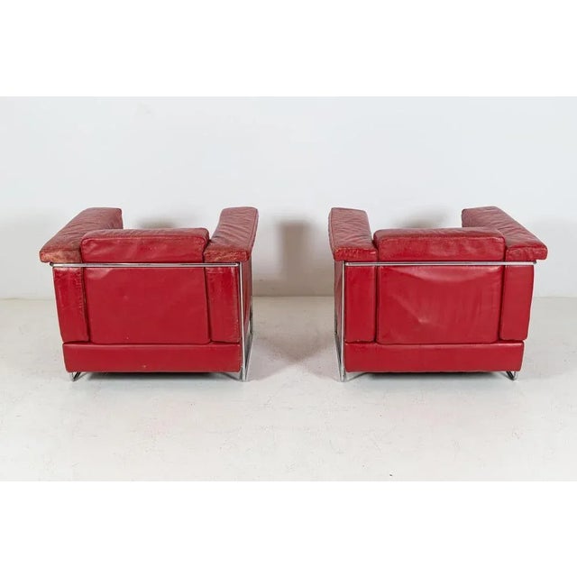 Red Set of Mid-Century Leather Armchairs For Sale - Image 8 of 18