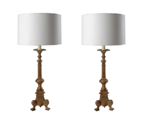 Vintage Gold Painted Candlestick Shaped Lamps