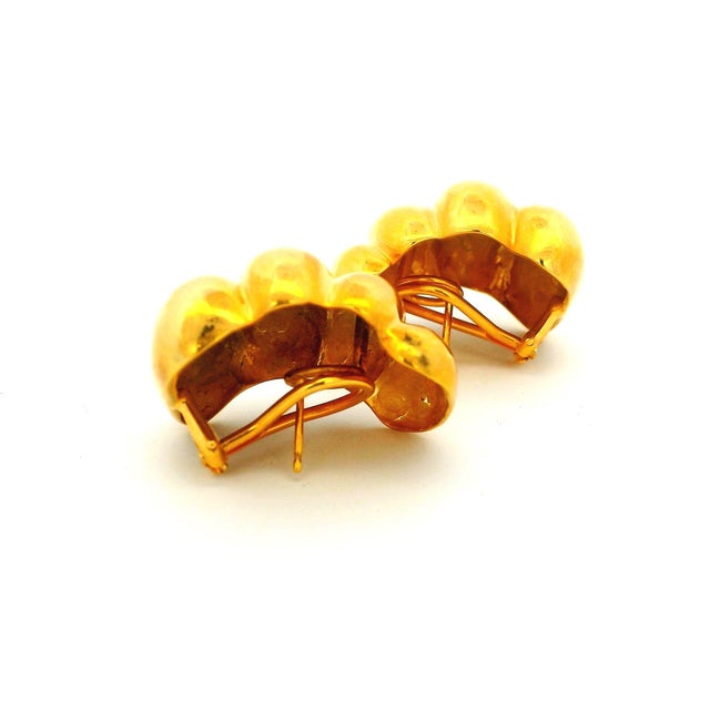 Metal Vintage Maz 14k Yellow Gold Sculptural Ribbed Earrings, Circa 1980s For Sale - Image 7 of 10