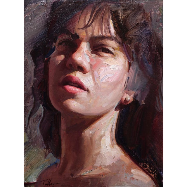 A World Away by Matt Talbert | Oil on Linen Panel Portrait of a woman looking upward For Sale