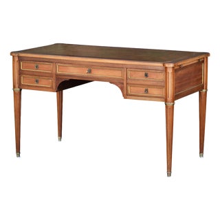 Louis XVI Style Writing Table or Desk of Walnut With Leather Top From France For Sale