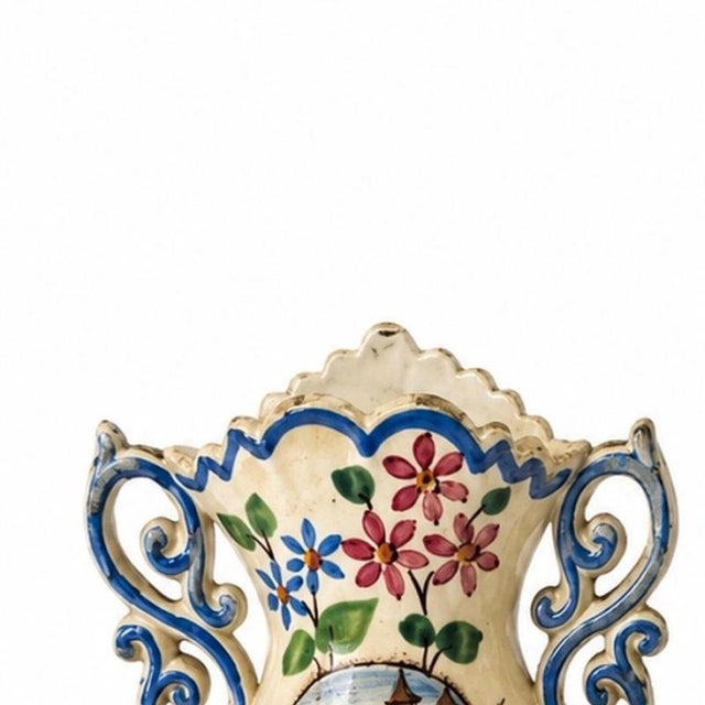 Earthenware - Pair of earthenware altar vases - 19th century. Portuguese; 19th century, polychrome decoration with floral...