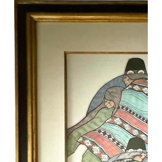 Vintage Signed Amado Maurilio Pena Southwestern Modernist Custom Framed Art Print Sin Titulo Native American Figures For Sale In Portland, ME - Image 6 of 11