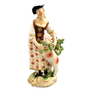 Georgian Porcelain Shepherdess with Lamb Figure from Derby, 1750s For Sale