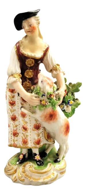 Georgian Porcelain Shepherdess with Lamb Figure from Derby, 1750s