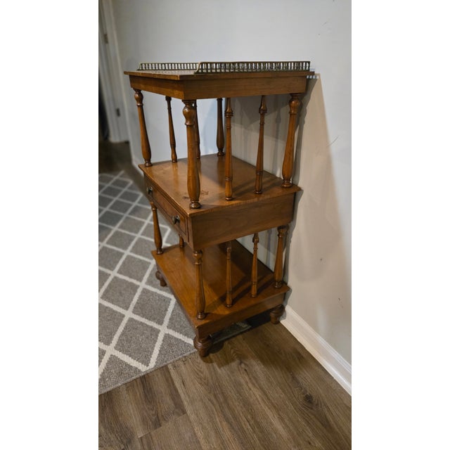 Late 19th Century 3-Tier Wood Étagère With Brass Gallery and Drawer For Sale - Image 14 of 16