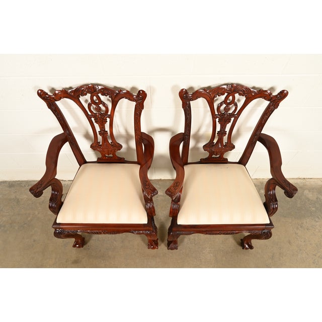 1980s Baker Furniture Style Chippendale Carved Mahogany Armchairs, Pair For Sale - Image 5 of 16
