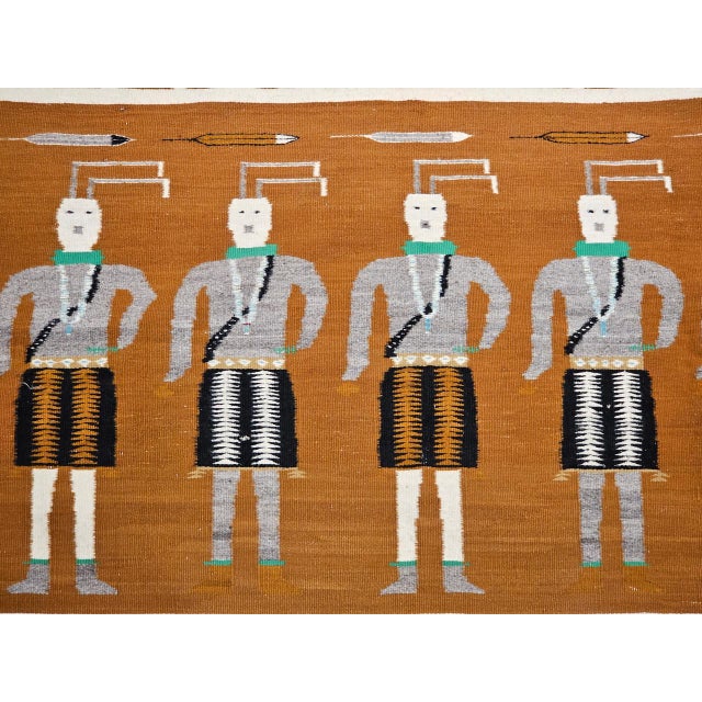 Vintage Native American Yei Rug, Handwoven Wool, Navajo Deity Pictorial Pattern, 3x5 For Sale In Chicago - Image 6 of 13