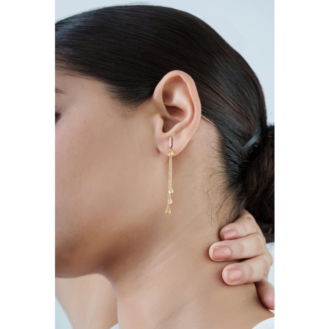 1.92Ct Yellow Sapphire & Diamond Chain Drop Earrings in 14k Yellow Gold- 2 Pieces For Sale In New York - Image 6 of 13