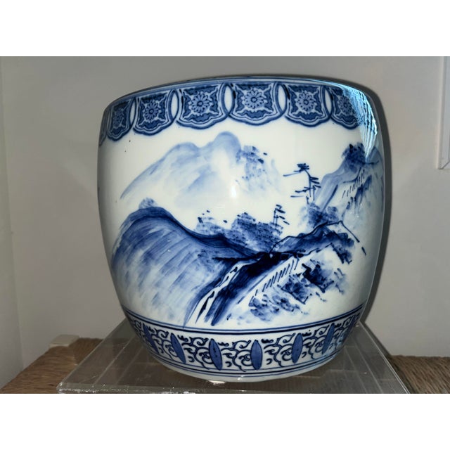 Antique Blue and White Porcelain Hibachi (Charcoal Brazier) Circa 1880-1905 For Sale - Image 13 of 14