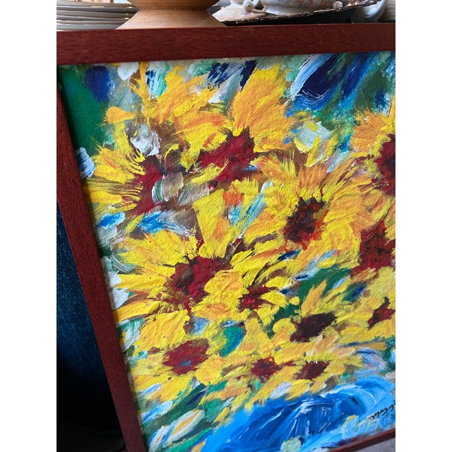 1970s Signed and Framed Vintage Sunflower Painting For Sale - Image 5 of 6