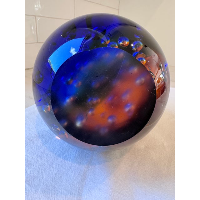 Large 10 Lbs. Studio Art Glass Sphere Controlled Bubble Orb Murano Style Decor Rainbow Paper Weight For Sale - Image 13 of 13