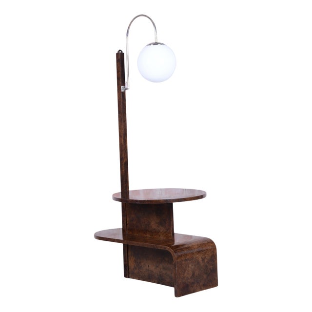 Art Deco Floor Lamp in Walnut attributed to J. Halabala for Up Závody, Czech, 1920s For Sale