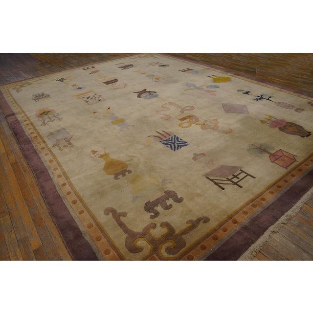 1920s Ivory Cream Art Deco Influences 100 Antiques Pattern Chinese Peking Rug For Sale - Image 10 of 15